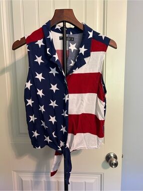 Fifth Sun Patriotic Tie-Front Sleeveless Top - Red, White & Blue